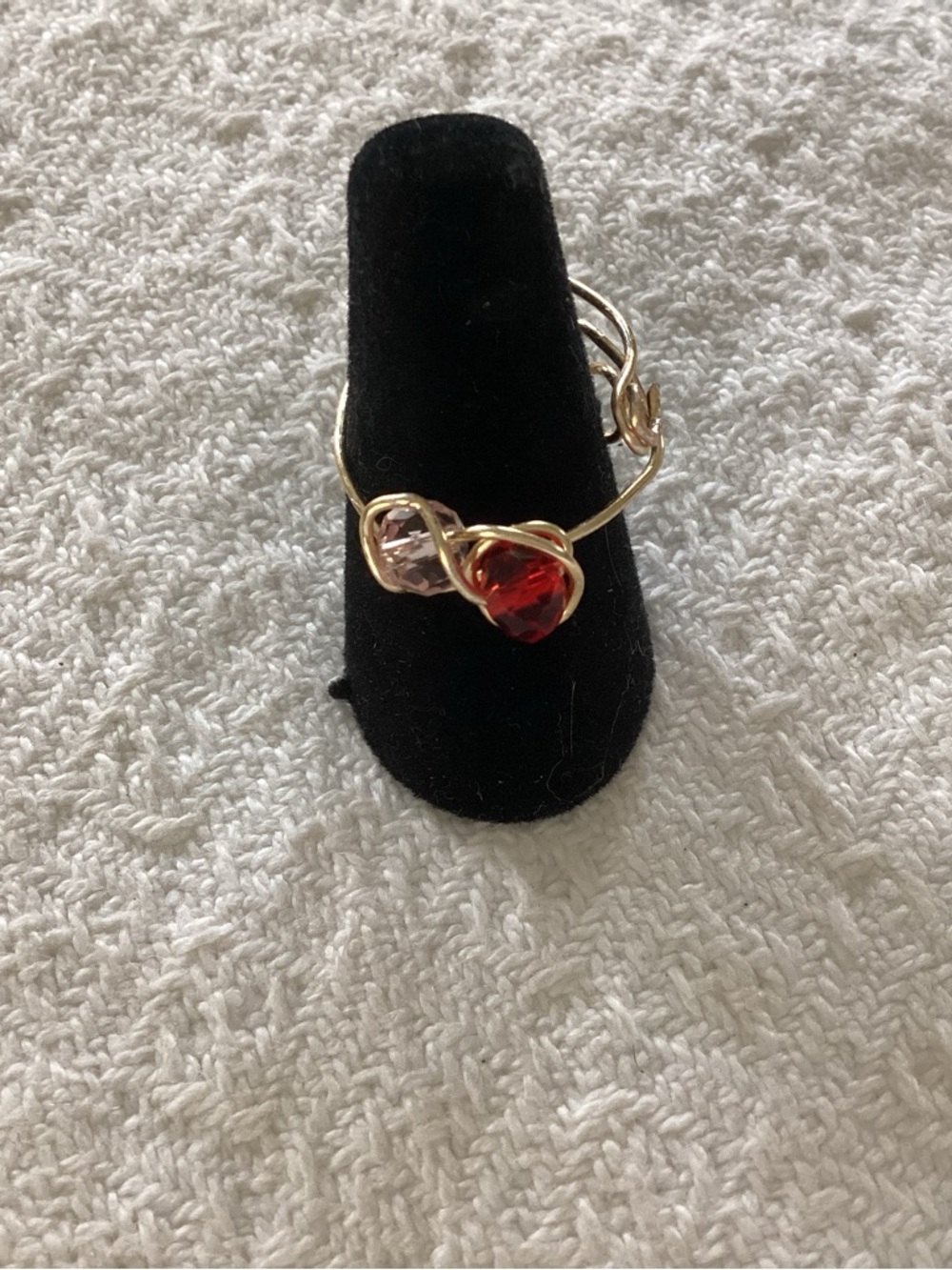 Gold-Tone Heart Ring with Red and Pink Stones
